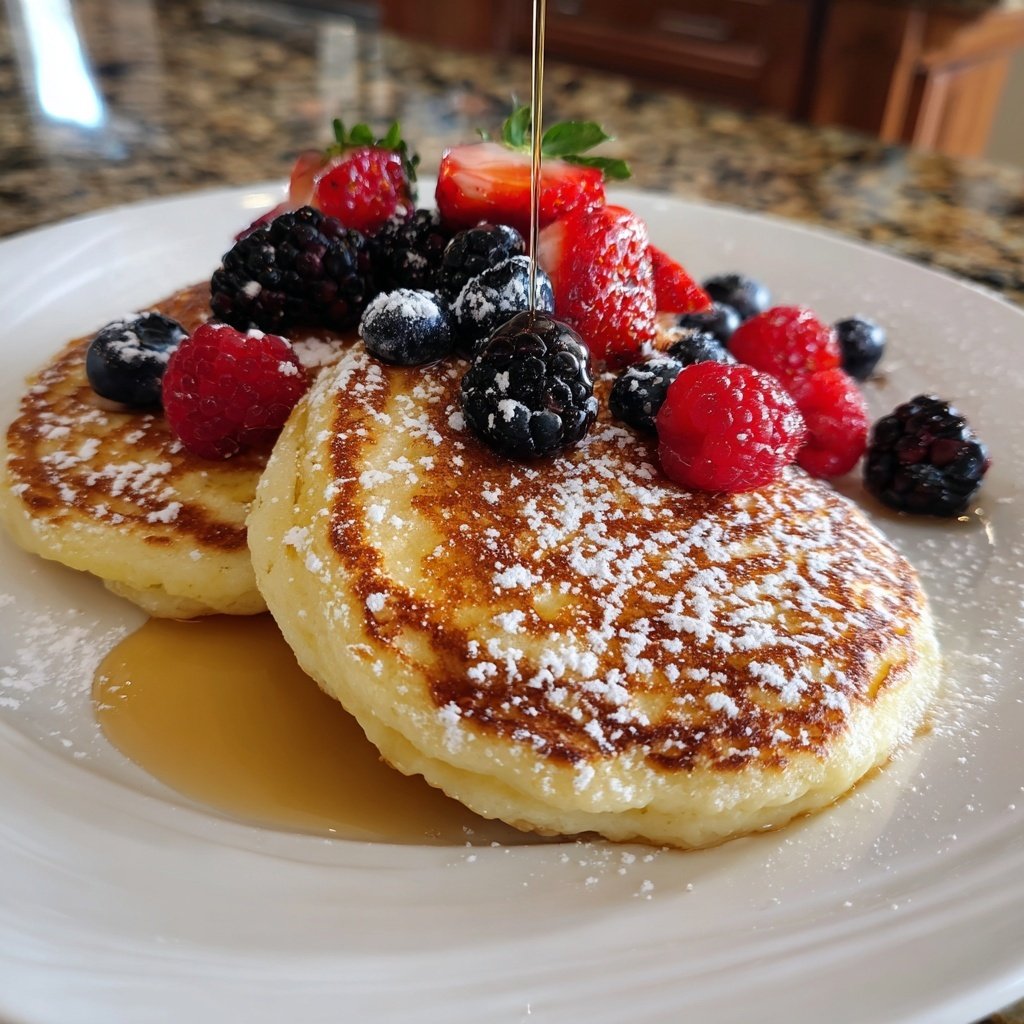 Fluffy Lemon Ricotta Pancakes with Berries