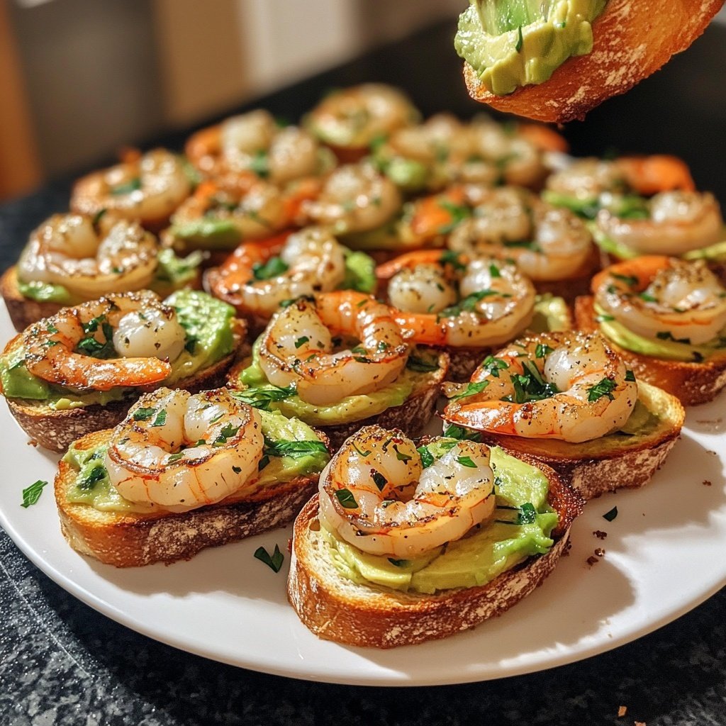 Garlic Shrimp Crostini with Avocado
