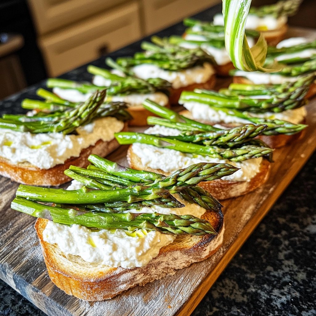 Asparagus Ribbon Ricotta Crostini