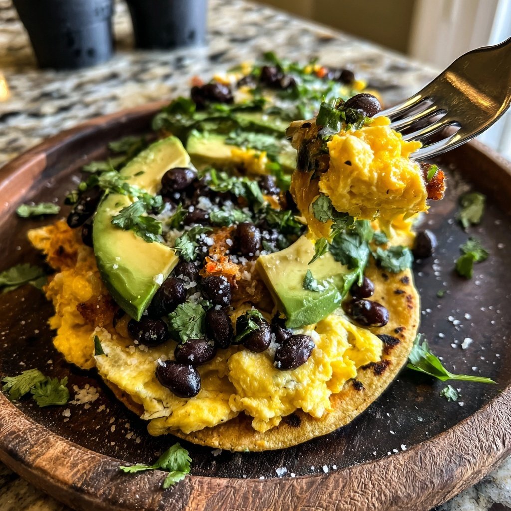 Breakfast Tostadas with Black Beans and Eggs​