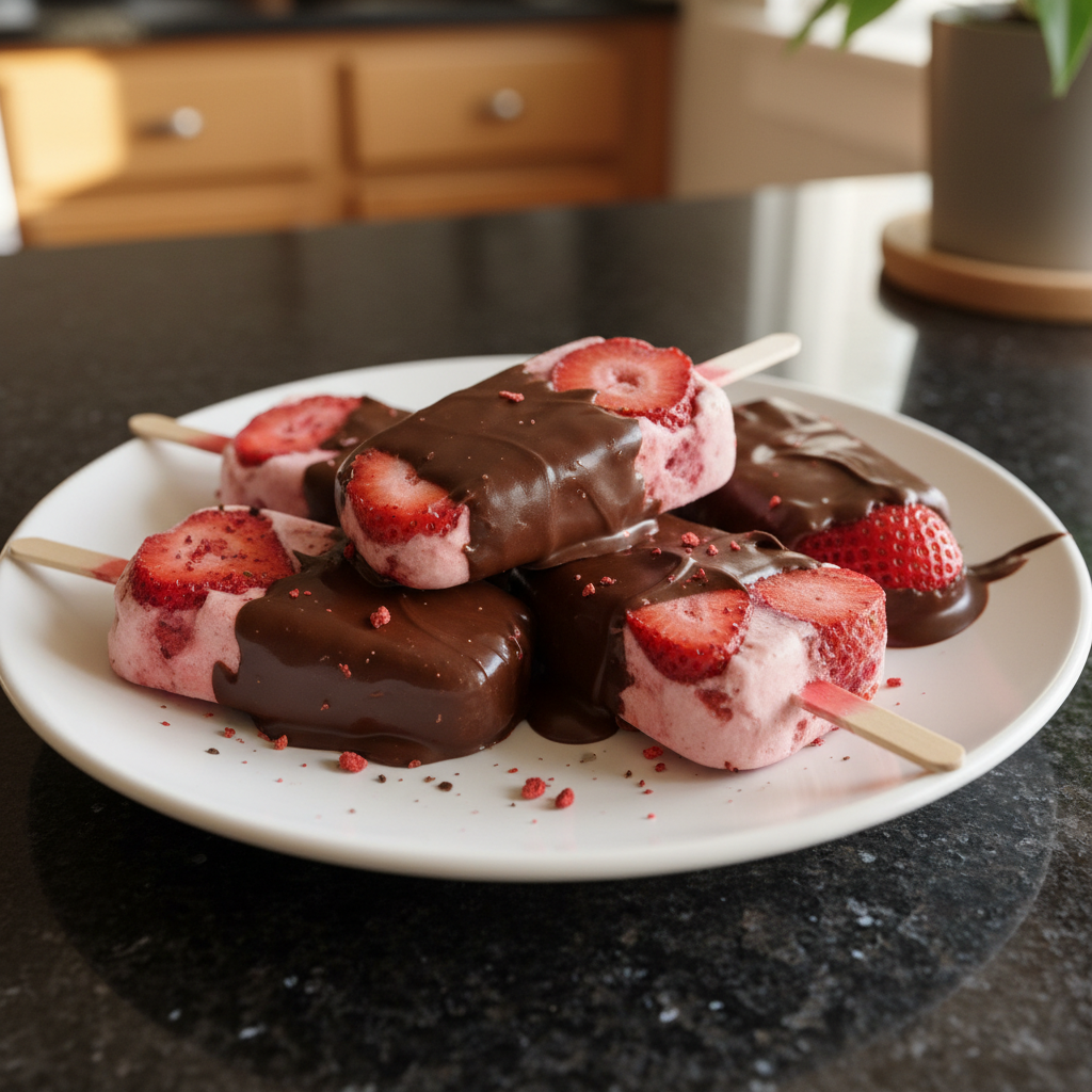 Chocolate-Covered Strawberry Popsicles
