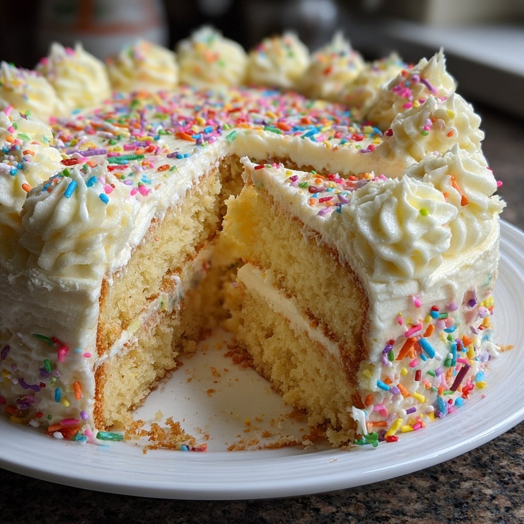 Vanilla Birthday Cake with Rainbow Sprinkles