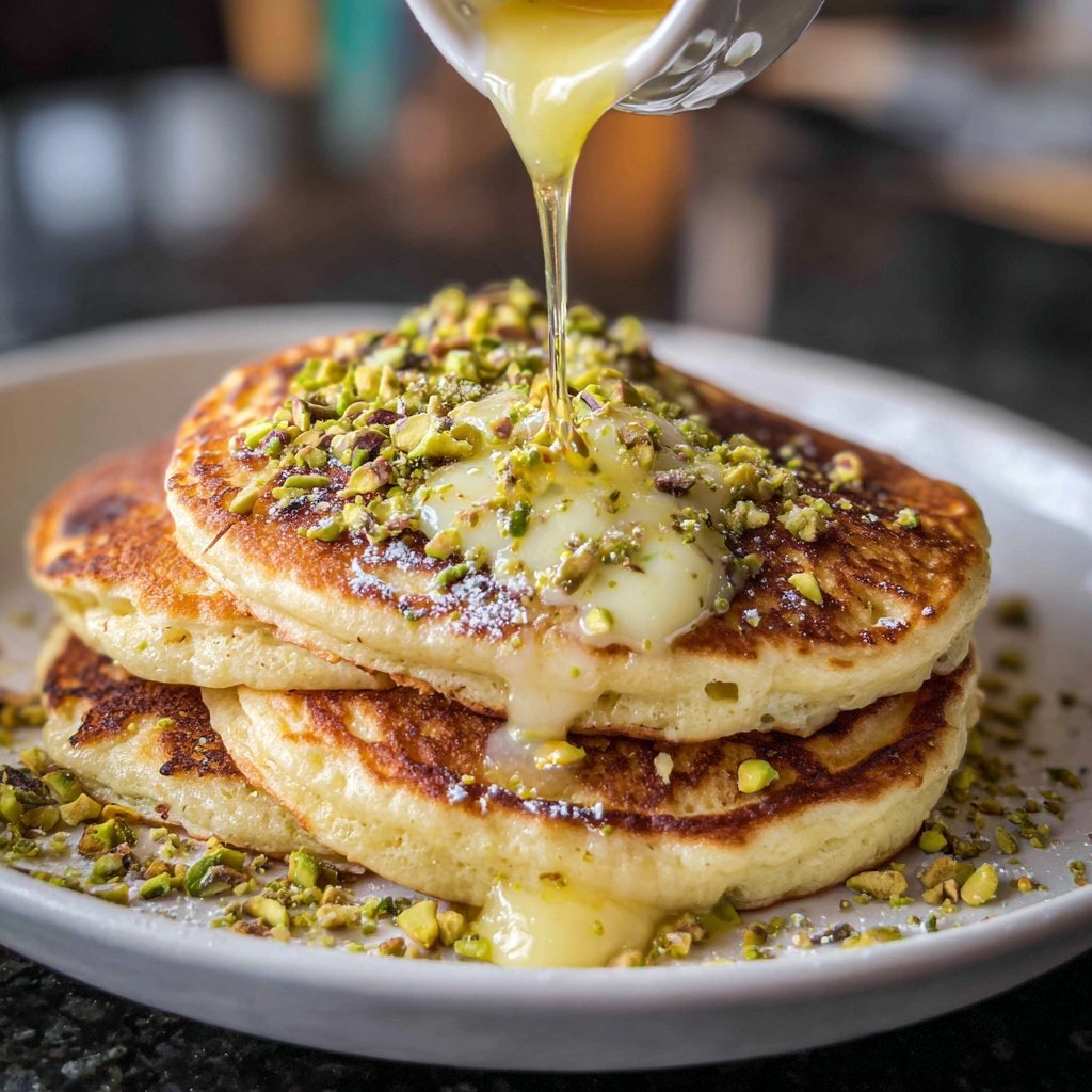 Ricotta Pancakes with Lemon Curd and Pistachios​