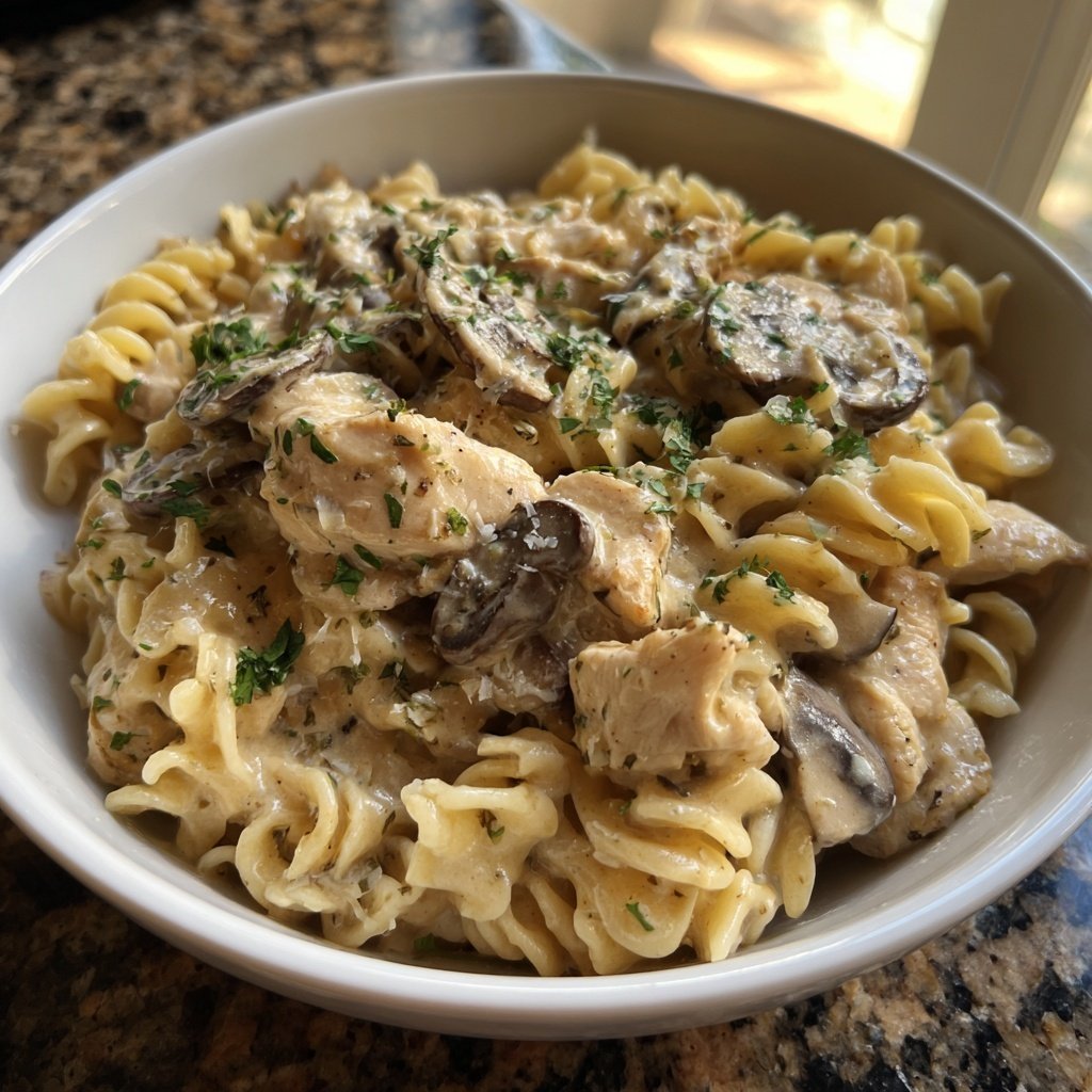 One-Pot Creamy Chicken Mushroom Noodles